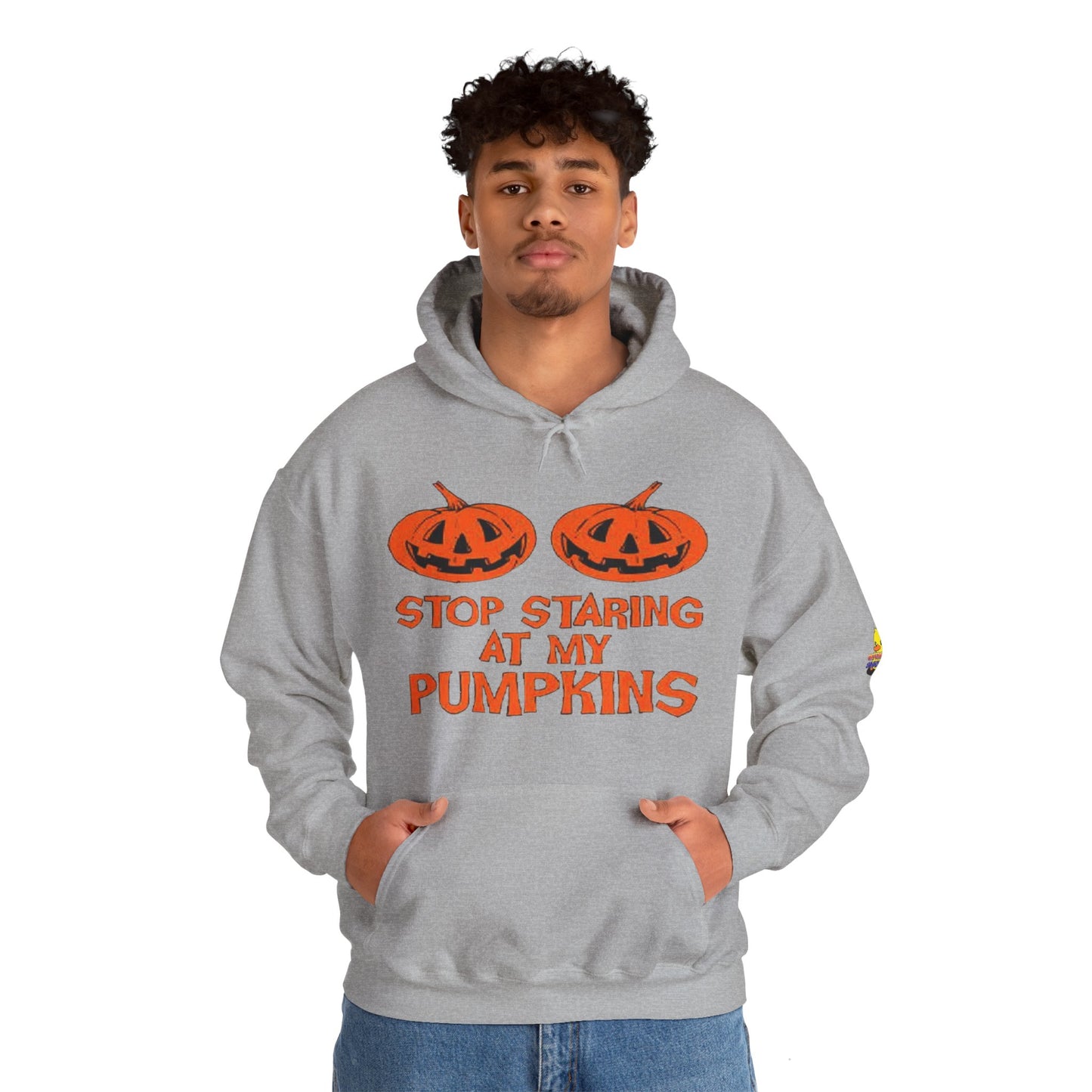 Stop Staring at My Pumpkins Hooded Sweatshirt Printify