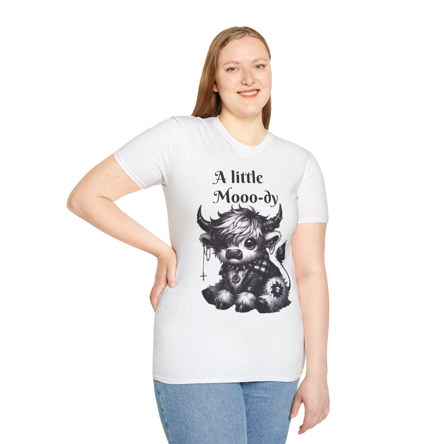 Cute Cow Graphic Tee, Unisex Softstyle T-Shirt, Funny Animal Shirt, Farmhouse Decor, Gift for Animal Lovers