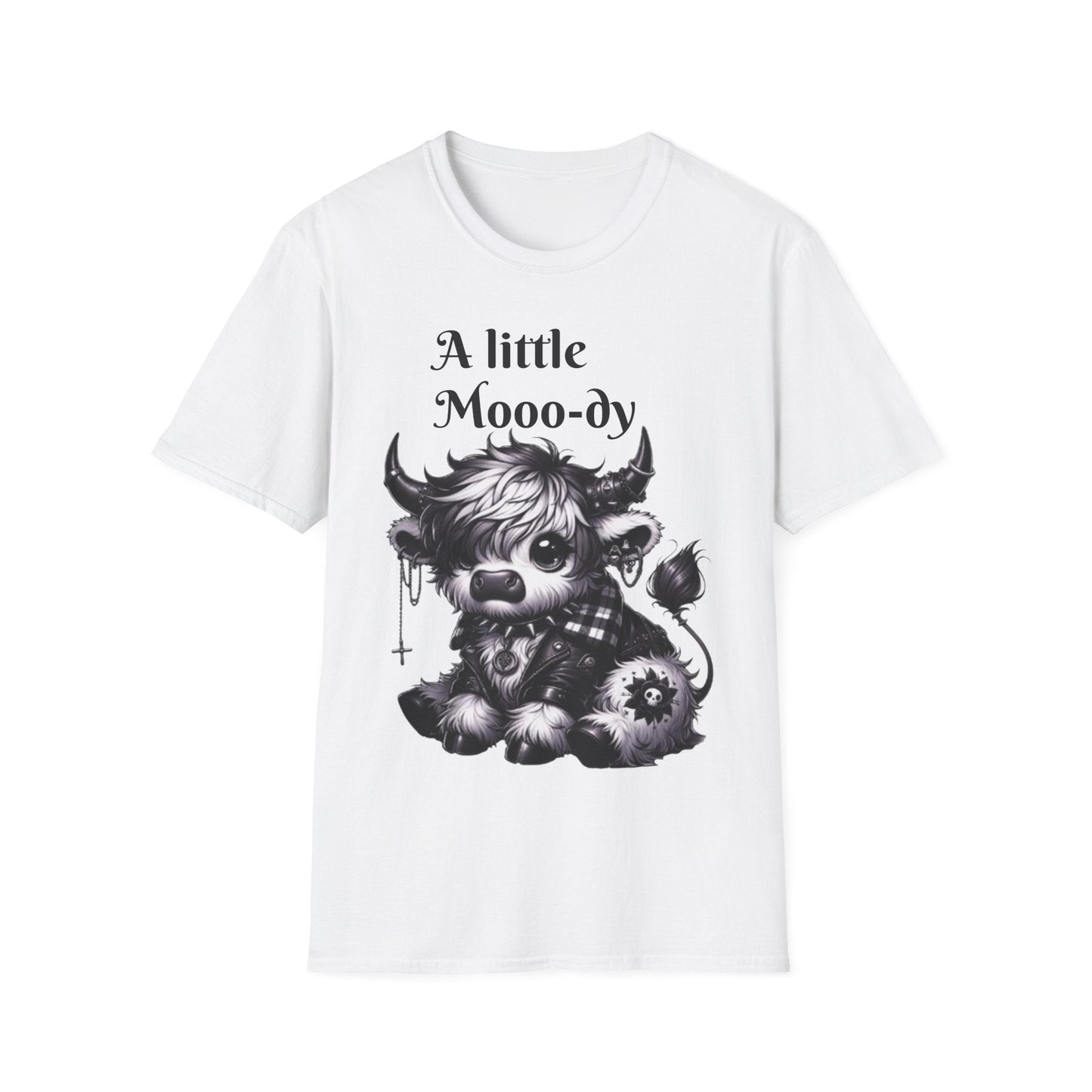 Cute Cow Graphic Tee, Unisex Softstyle T-Shirt, Funny Animal Shirt, Farmhouse Decor, Gift for Animal Lovers Printify