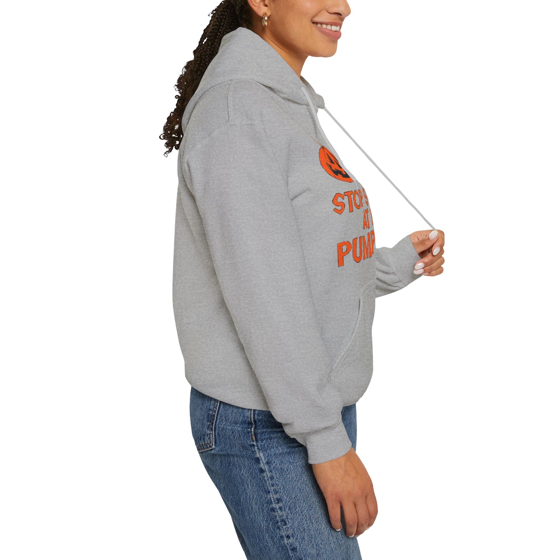 Stop Staring at My Pumpkins Hooded Sweatshirt Printify