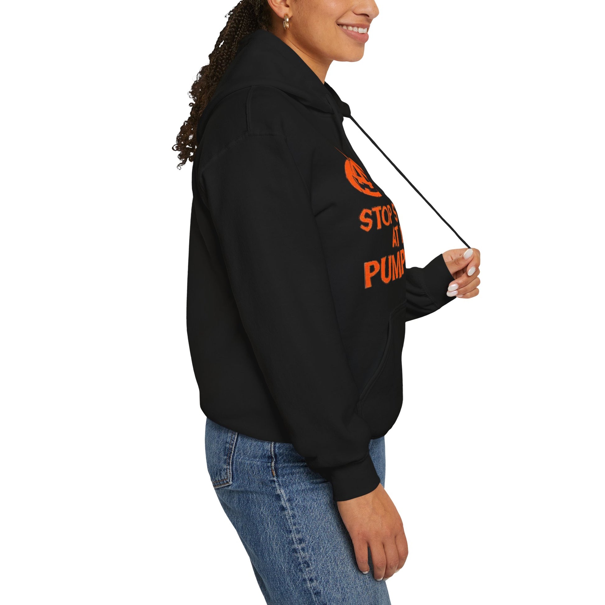 Stop Staring at My Pumpkins Hooded Sweatshirt Printify