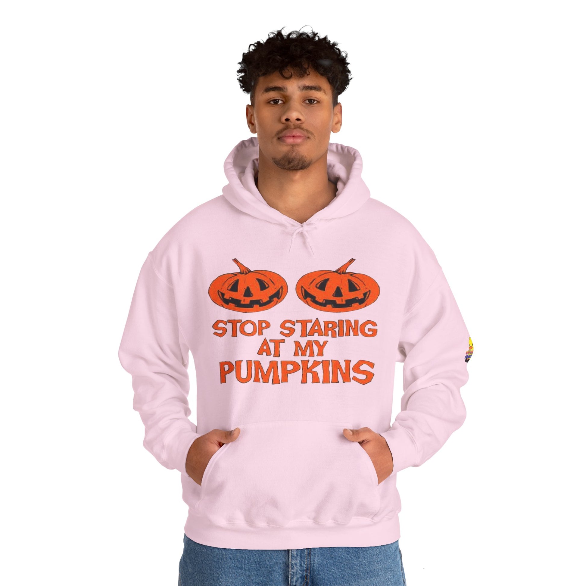 Stop Staring at My Pumpkins Hooded Sweatshirt Printify