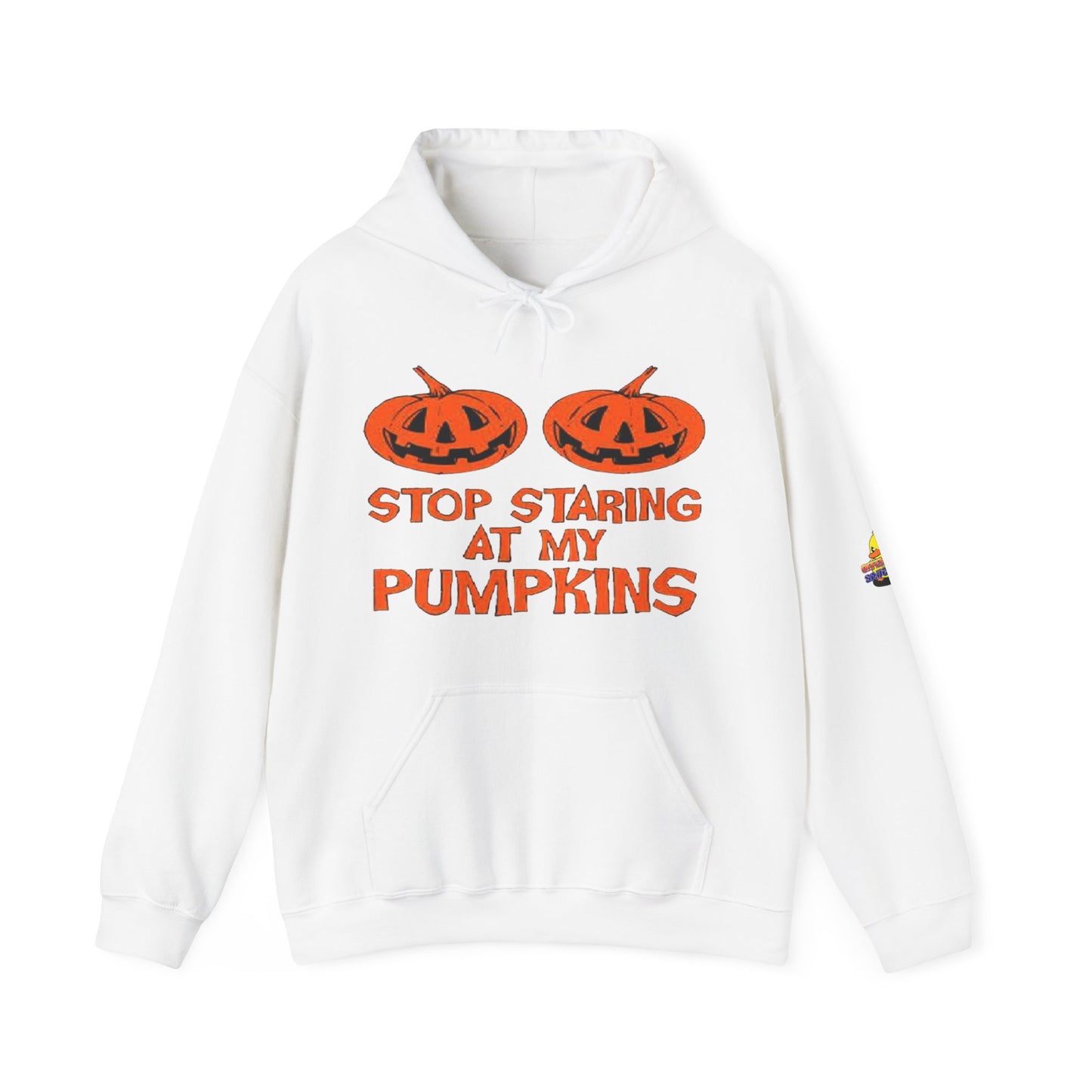 Stop Staring at My Pumpkins Hooded Sweatshirt Printify