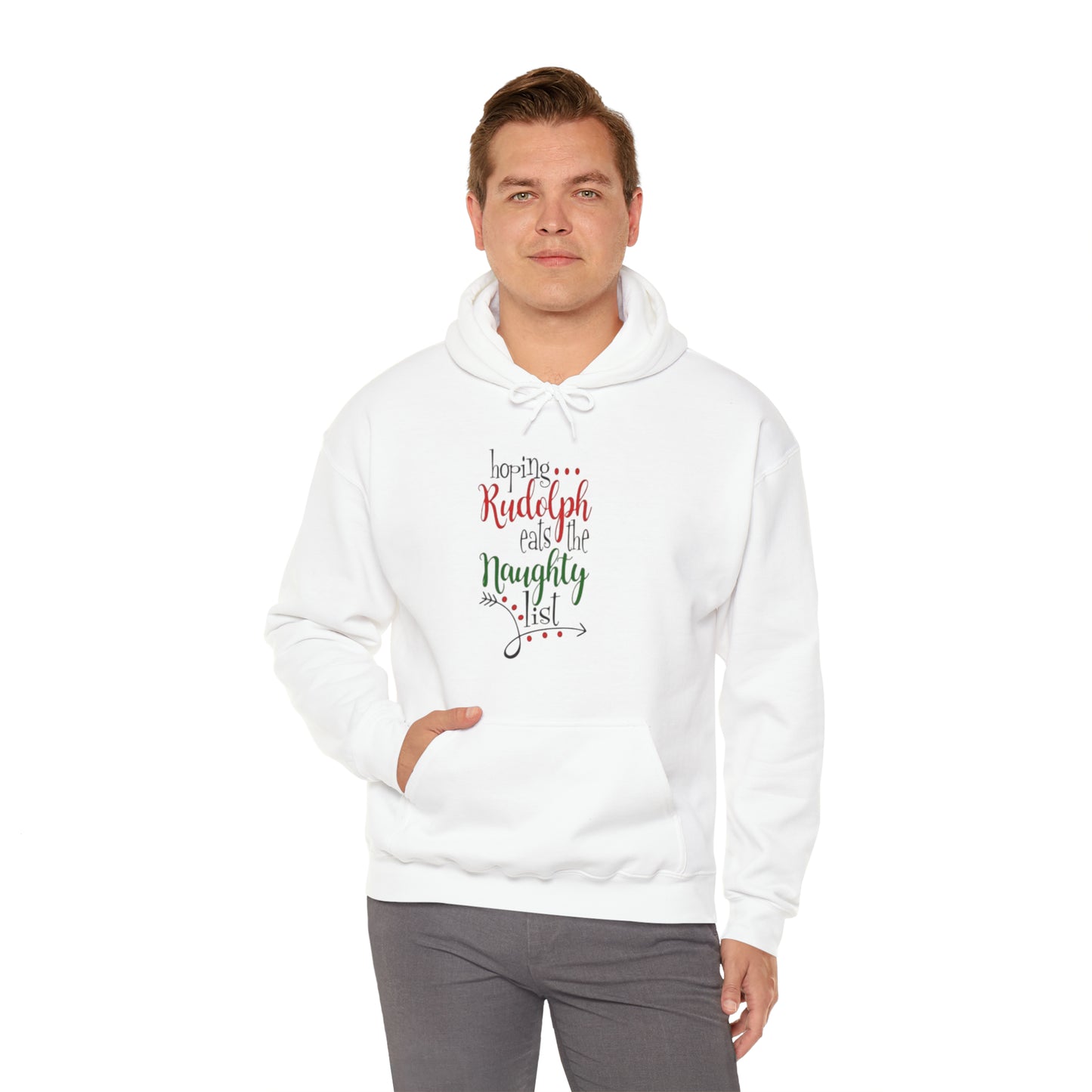 Hoping Rudolph Eats the Naughty List™ Hooded Sweatshirt Printify
