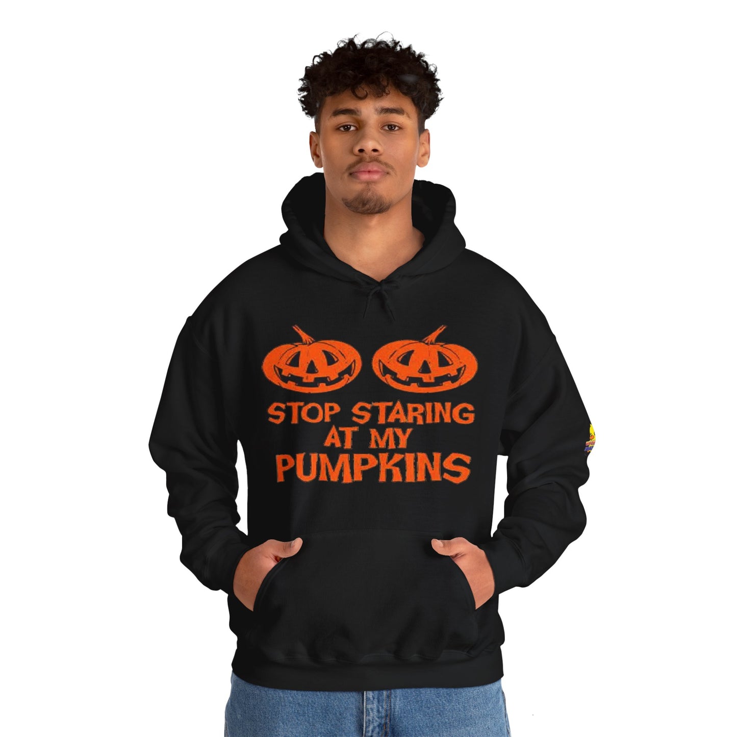 Stop Staring at My Pumpkins Hooded Sweatshirt Printify