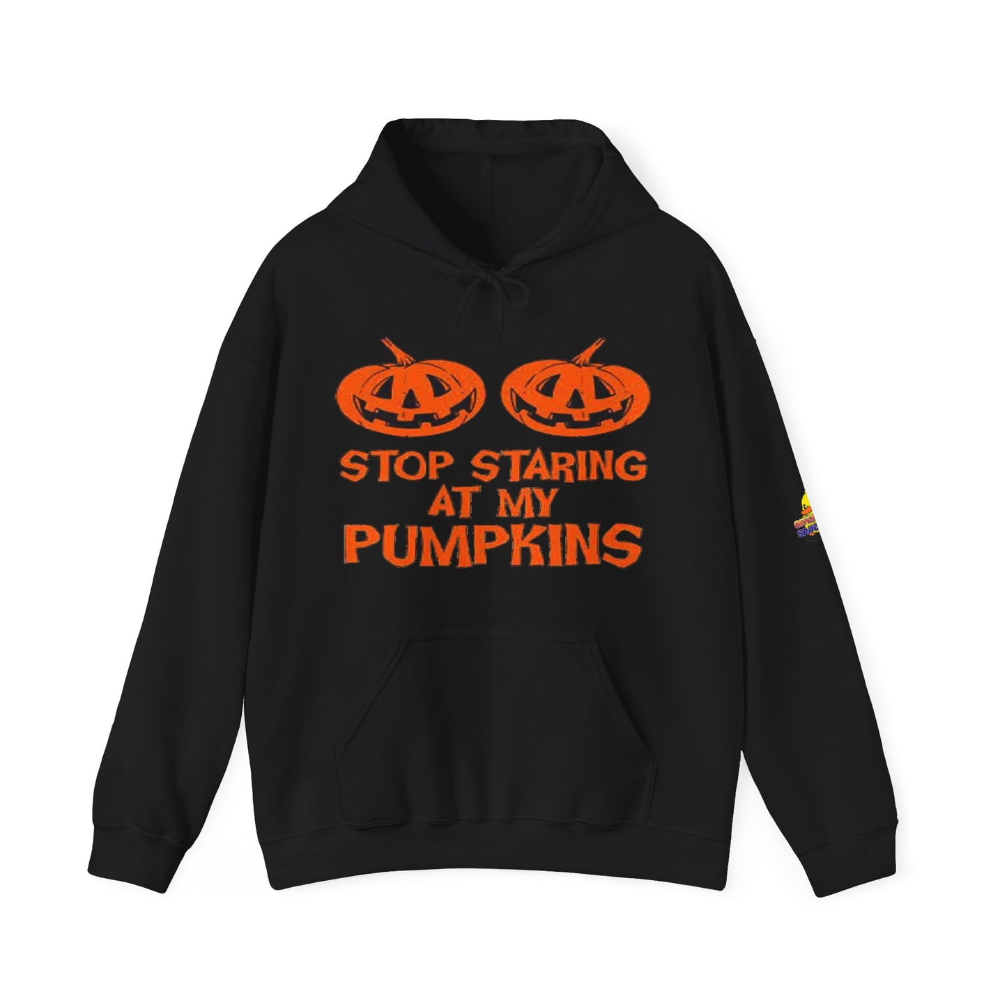 Stop Staring at My Pumpkins Hooded Sweatshirt Printify