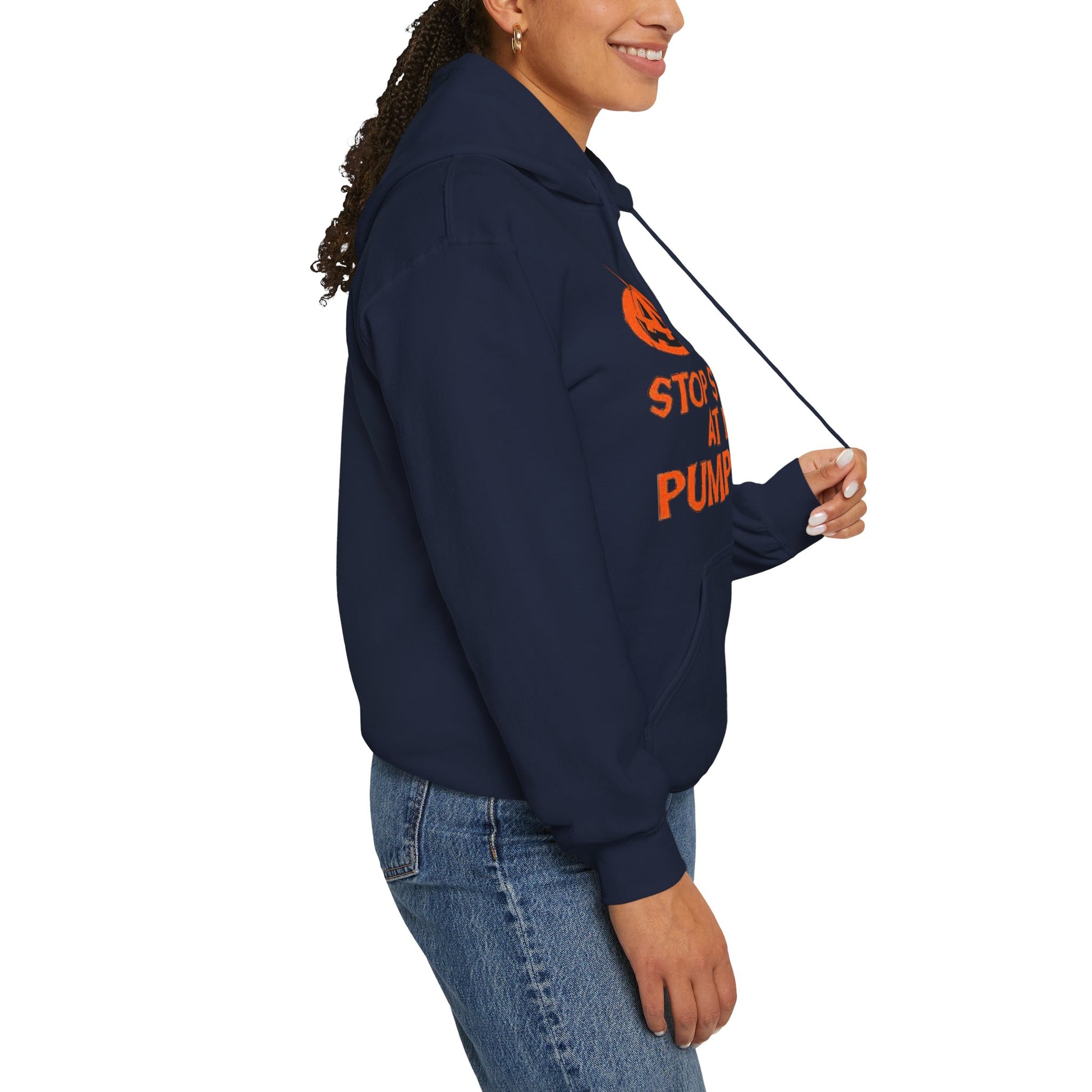 Stop Staring at My Pumpkins Hooded Sweatshirt Printify