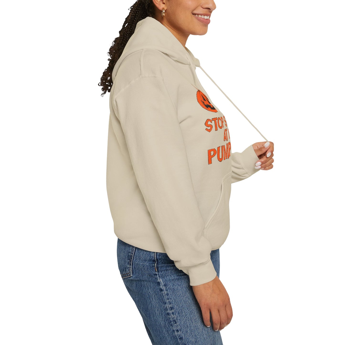 Stop Staring at My Pumpkins Hooded Sweatshirt Printify