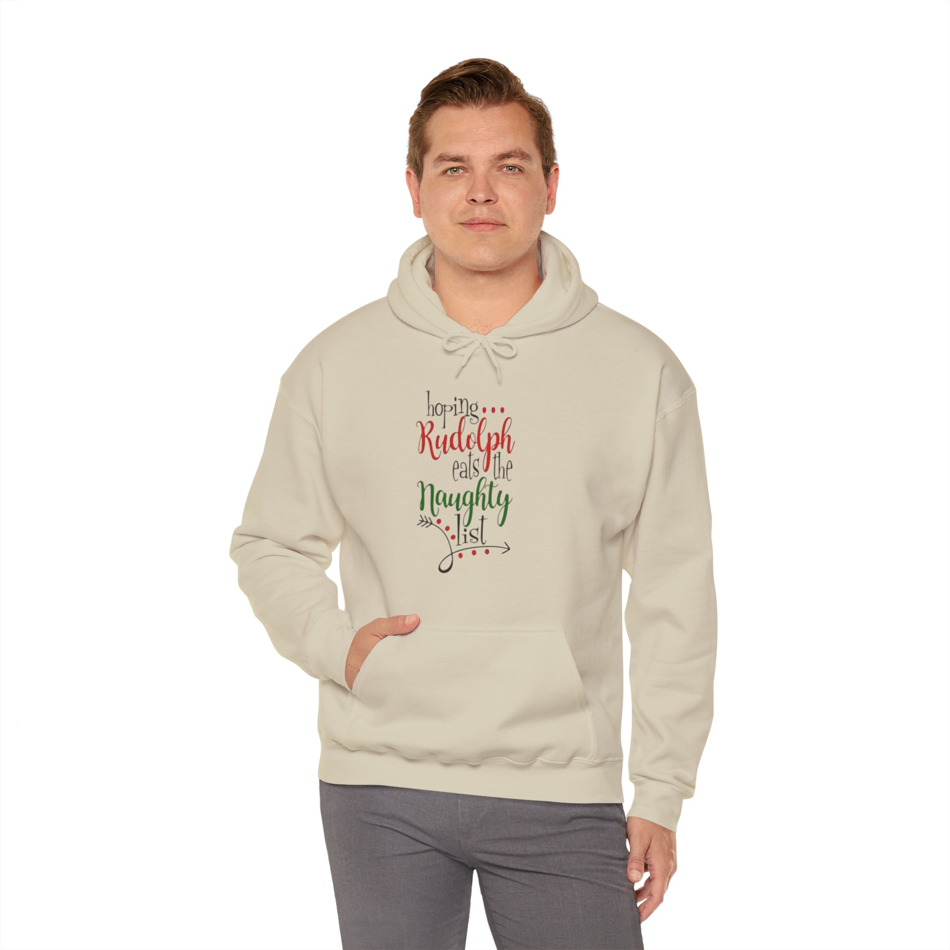 Hoping Rudolph Eats the Naughty List™ Hooded Sweatshirt Printify